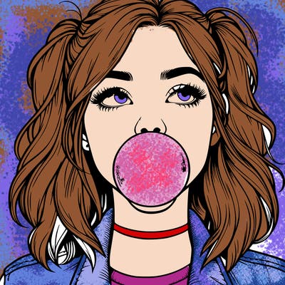 realististic girl blowing bubble -gum
