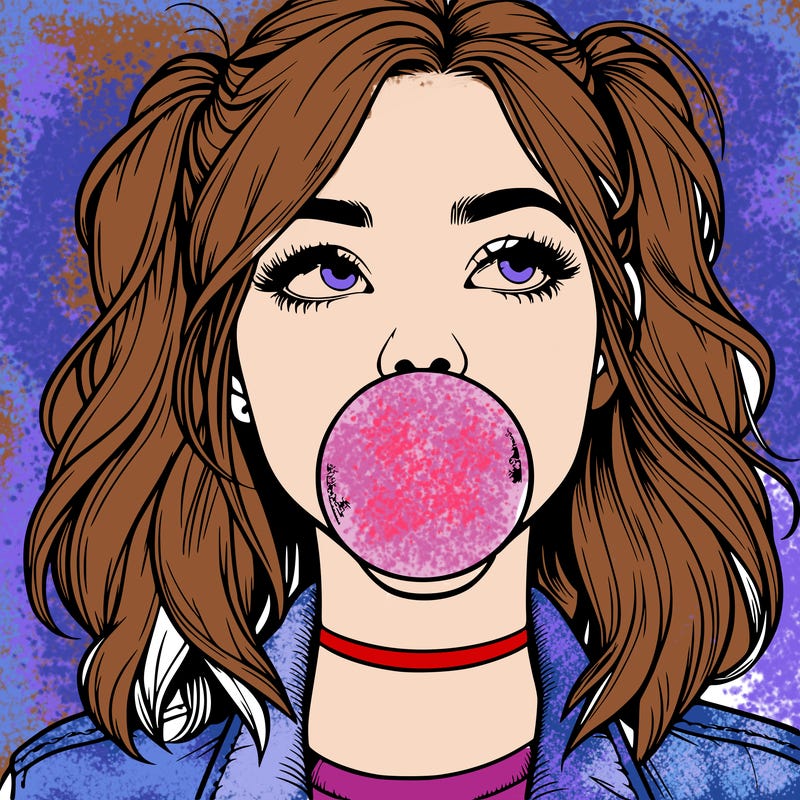 realististic girl blowing bubble -gum