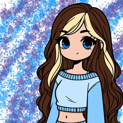 girl with long hair and a crop top with a sweater