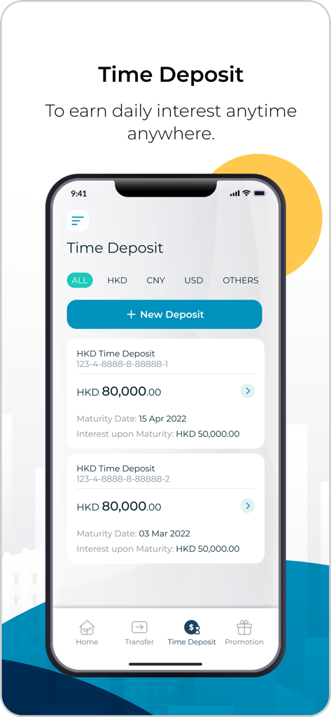 Fubon+ HK - Fubon Plus HK mobile app time deposit screen showing account balances and maturity dates