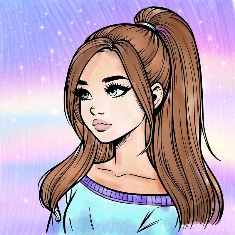 realistic girl with a high ponytail