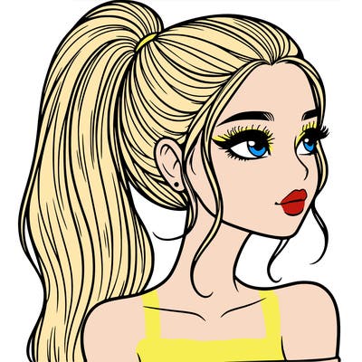 a beautiful and realistic girl with a high pony tail