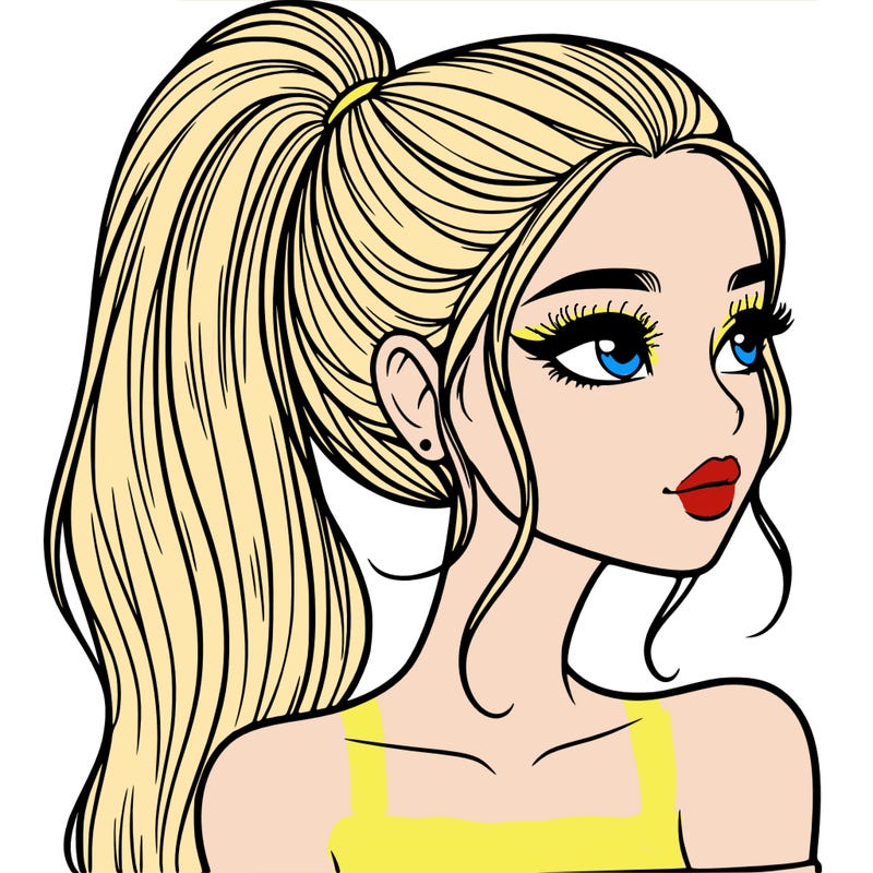 a beautiful and realistic girl with a high pony tail