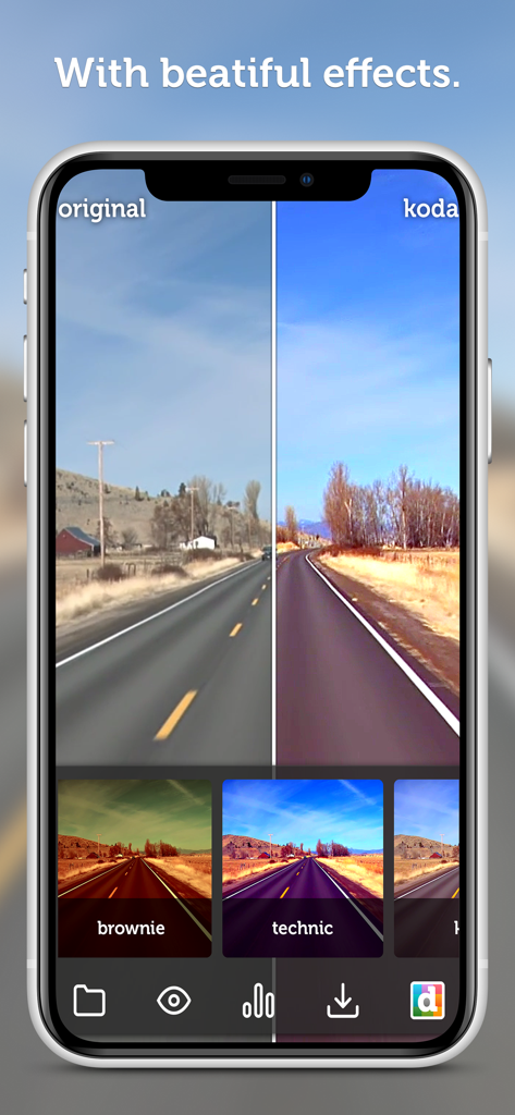 Vista de pantalla dividida de la aplicación Instand que muestra un vídeo antes y después de aplicar filtros