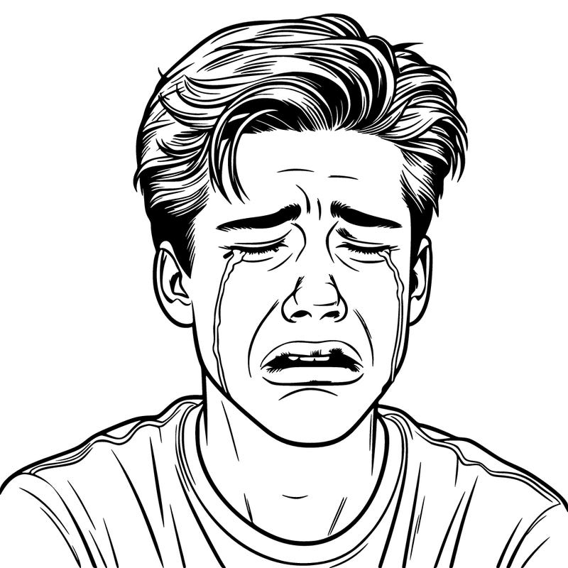 a realistic crying teenage boy