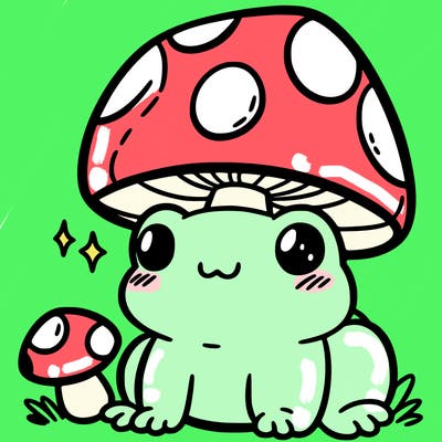 a cute frog with a mushroom hat