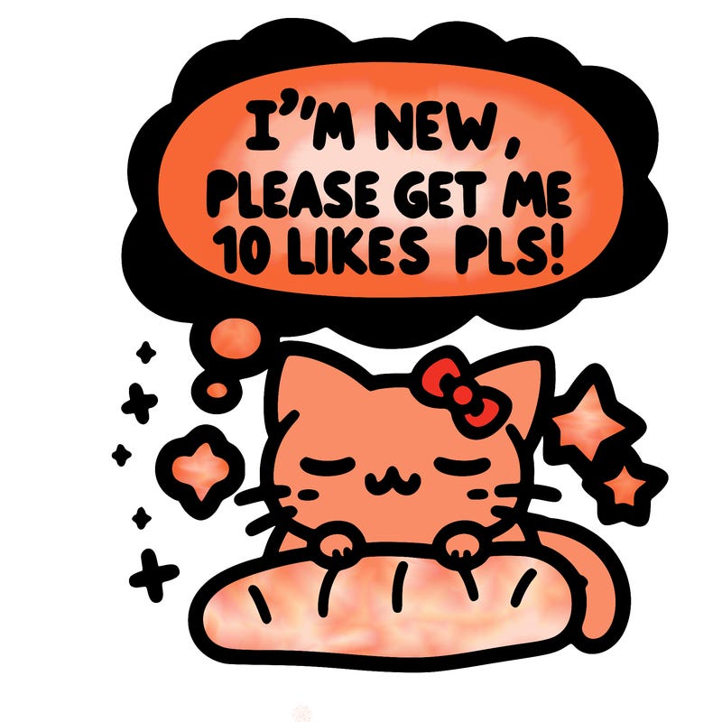 kitty taking a nap dream talking and saying "i'm new, please get me at least 10 likes pls!!"