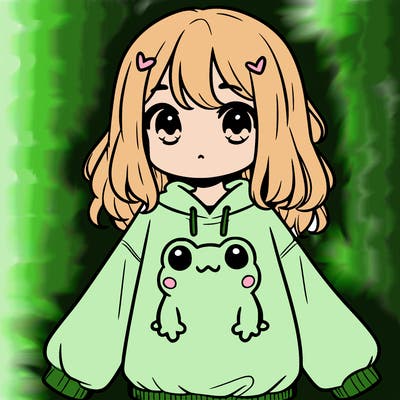 girl wearing frogging sweatshirt