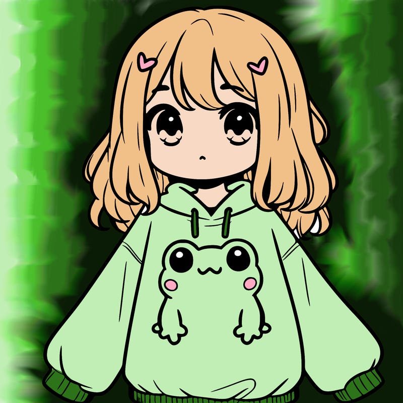 girl wearing frogging sweatshirt