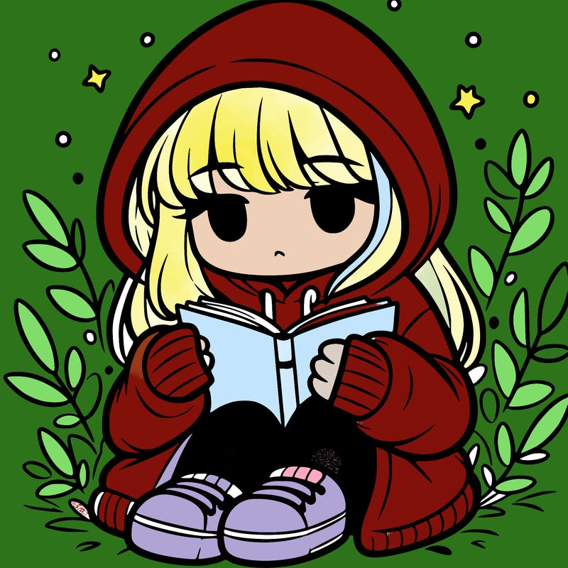 girl in oversized hoodie reading a book