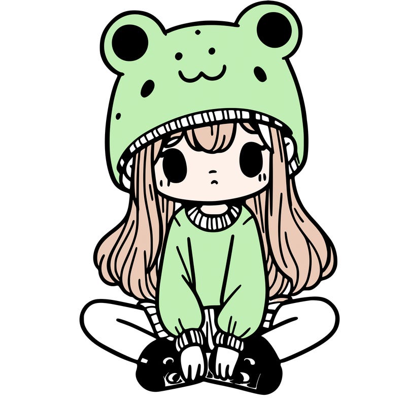 a girl wearing a frog hat and some frog socks