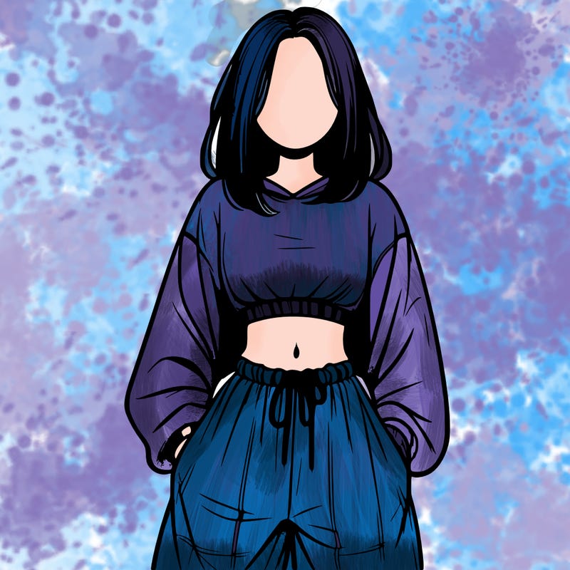 realistic girl faceless with baggy pants and a crop top
