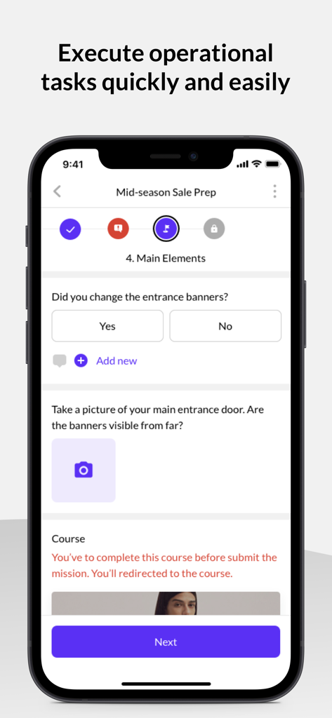 YOOBIC ONE - YOOBIC ONE app interface showing a retail operational task checklist for store sale preparation