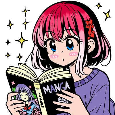 manga girl reading a manga book