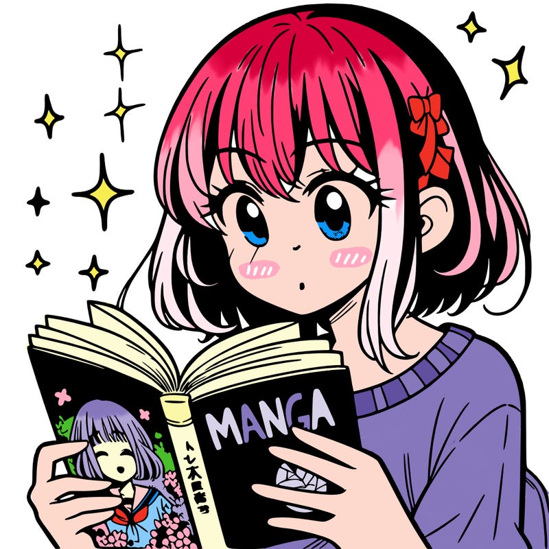 manga girl reading a manga book