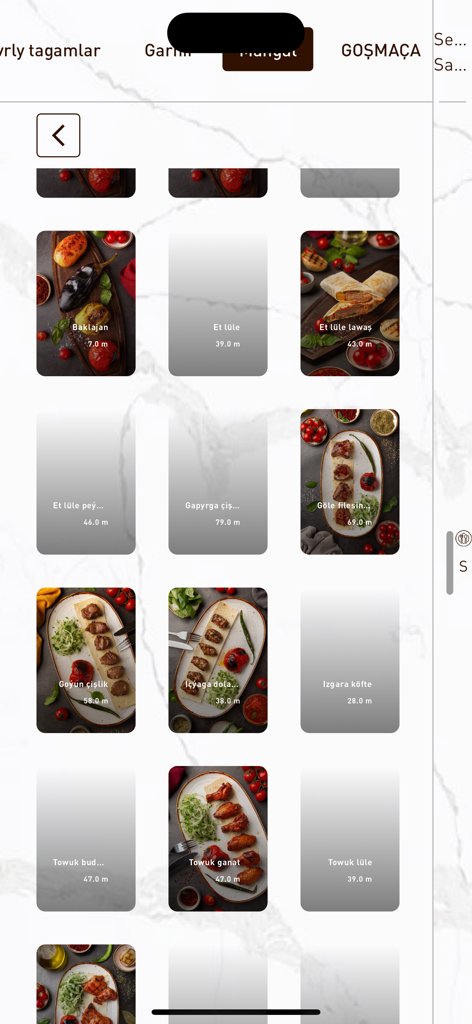 Tagamçy - Tagamcy app menu showing a variety of traditional Turkmen dishes with photos and prices