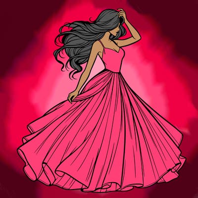 realistic woman with dress flowing in the wind