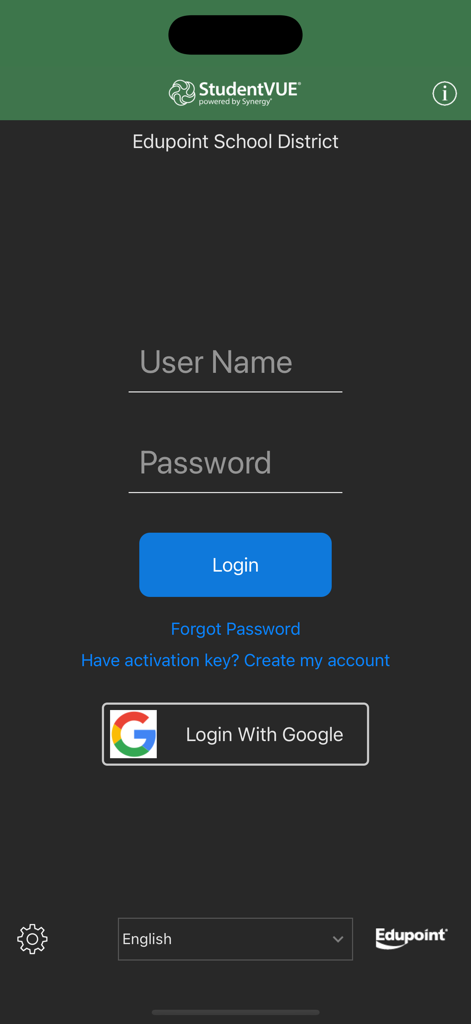 StudentVUE (New) - Interfaccia di accesso dell'app mobile StudentVUE per l'accesso al distretto scolastico