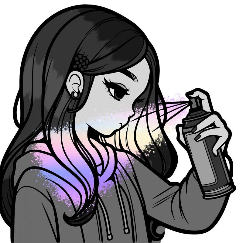 a realistic girl spray painting