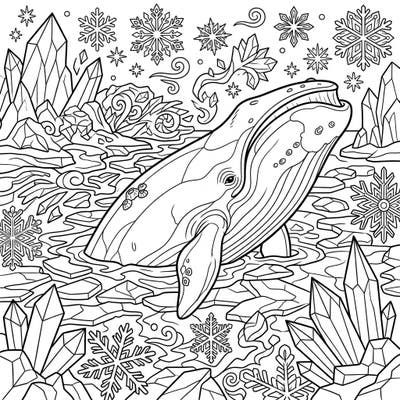 Embark on an arctic journey with this captivating Bowhead Whale coloring page, set amidst a beautifully detailed winter landscape. Immerse yourself in the serene beauty of ice crystals and delicate snowflakes surrounding this magnificent marine giant.