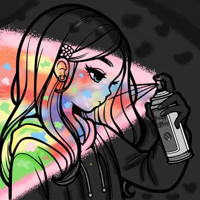 a realistic girl spray painting