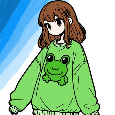 girl wearing frogging sweatshirt