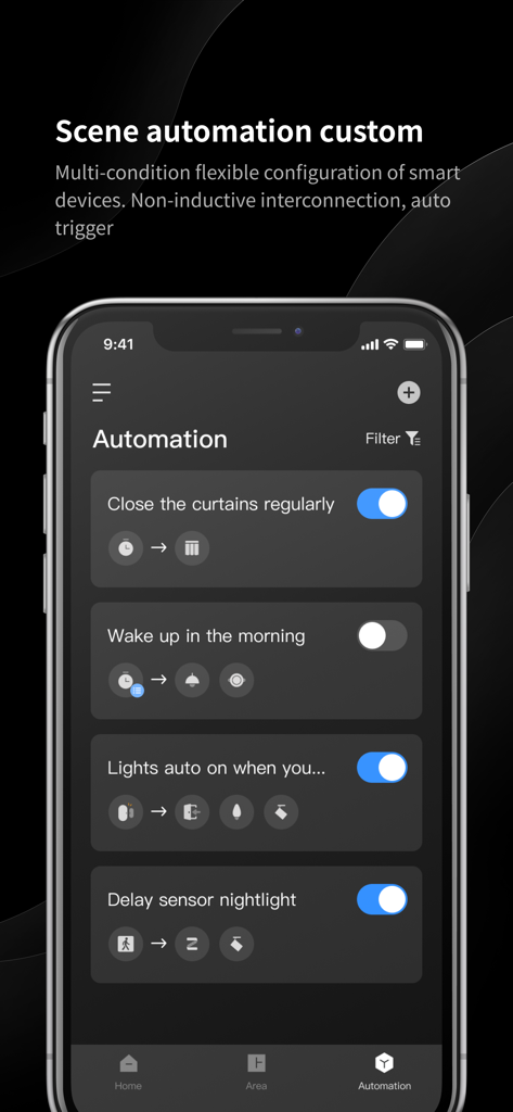 Yeelight Pro app automation interface showing custom smart home routines and scene configurations