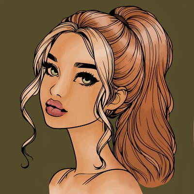 realistic girl with a ponytail on her hair and lips