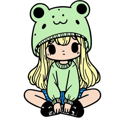 a girl wearing a frog hat and some frog socks