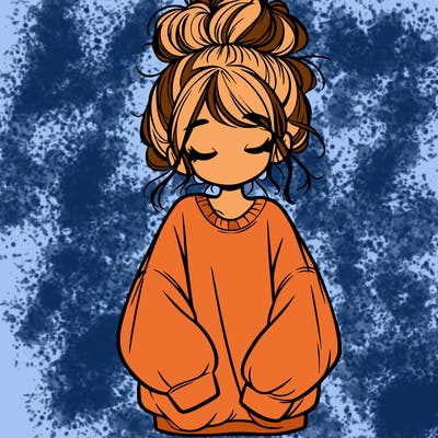 girl with baggy sweatshirt and messy bun