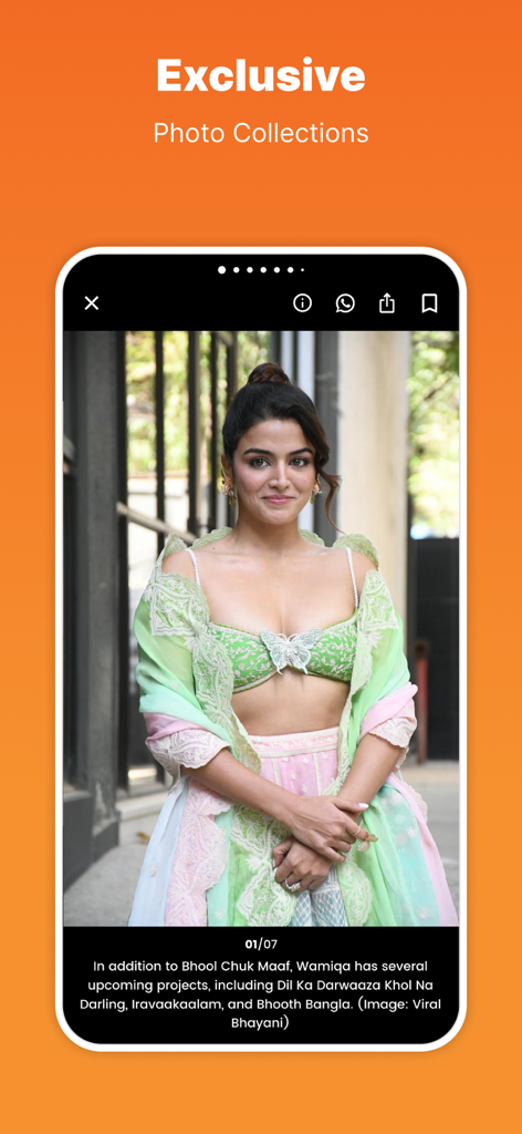 Screenshot of the News18 app showing an exclusive photo collection of an Indian celebrity.