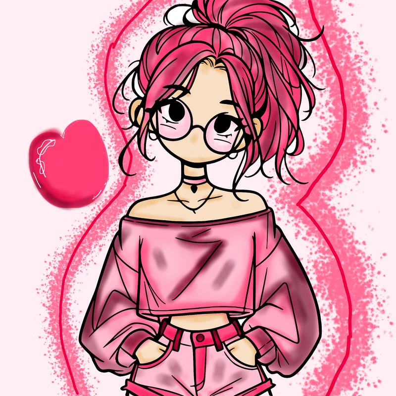 girl with a messy ponytail glasses a baggy crop top and jean shorts