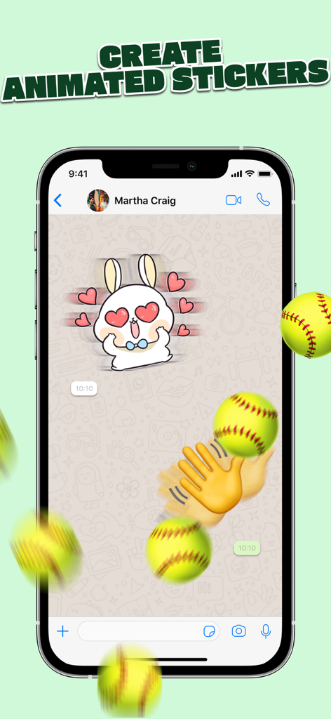 A smartphone screen demonstrating the creation of animated stickers for messaging apps.