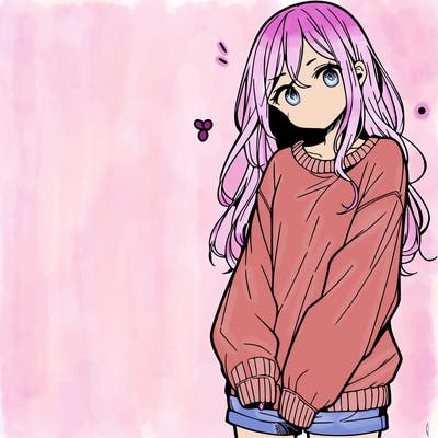 manga teen girl  in a sweater and baggy pants