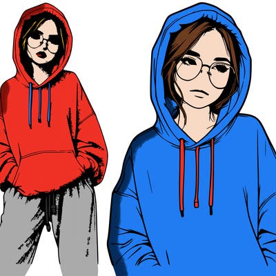 realistic girl in a oversized hoodie with glasses and sweatpants on