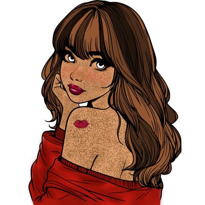 realistic girl with bangs looking over her shoulder