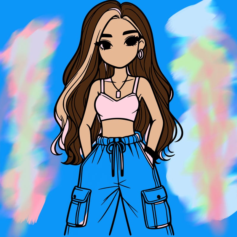 girl in cargo pants and crop top with long hair