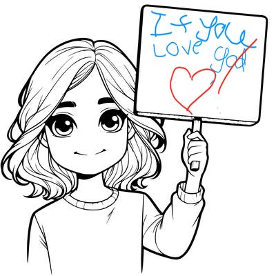 realistic girl holding up a sign