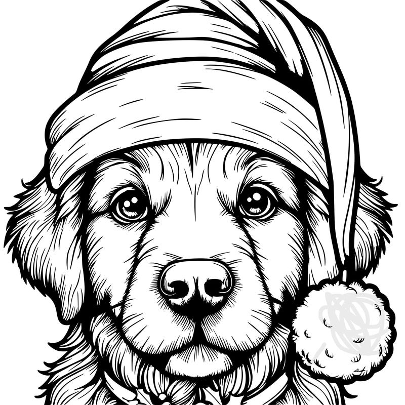 realistic dog with a christmas hat