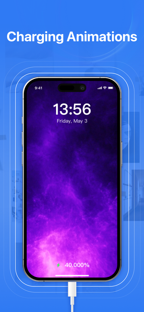 Smart Cleaner app showing a vibrant purple cosmic charging animation on an iPhone lock screen.