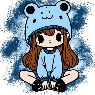 a girl wearing a frog hat and some frog socks