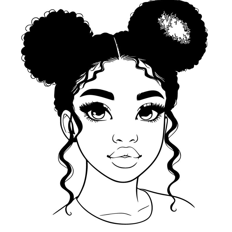realistic black  girl with half up half down buns