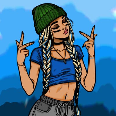 realistic teenage girl with braids and a beanie and crop top doing 🫶🏼