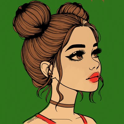 realistic girl with buns on the top of her head