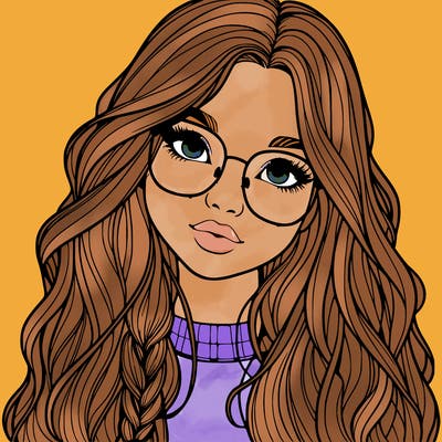 girl with long hair and freckles and glasses realistic