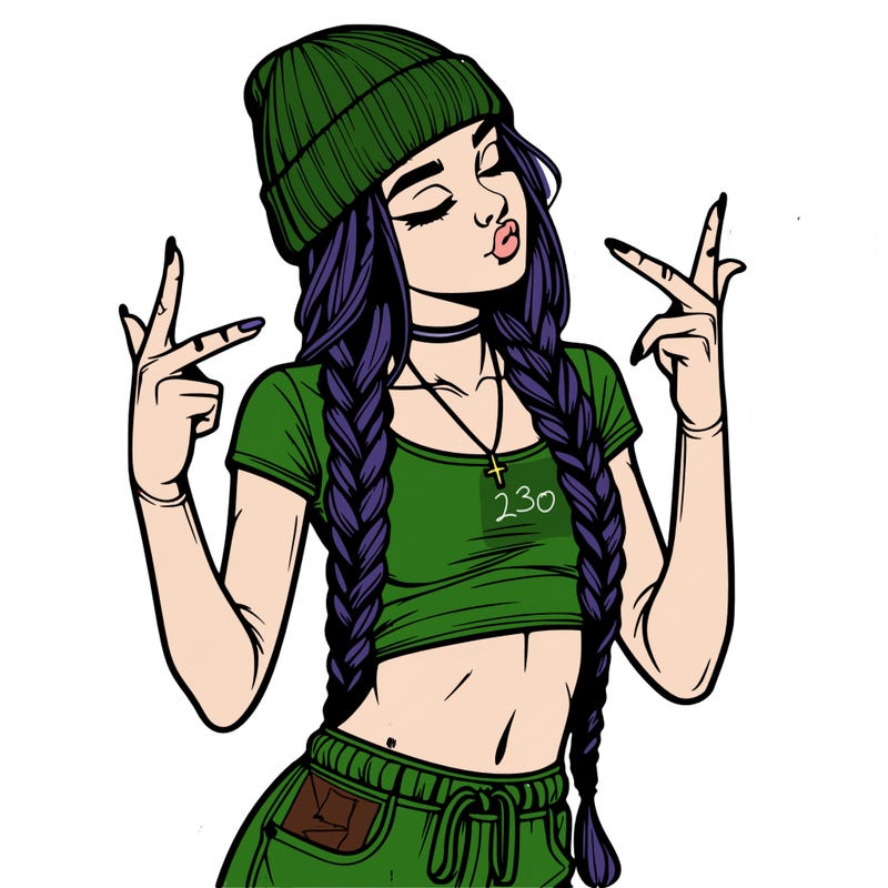 realistic teenage girl with braids and a beanie and crop top doing 🫶🏼