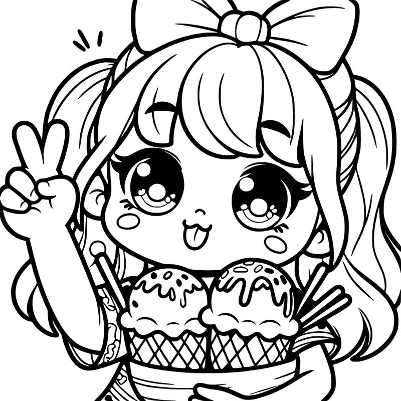 a girl with 3 ice cream scoops and doing a peace ✌️