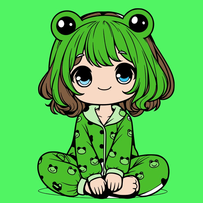 cute realistic girl wearing froggy pajamas