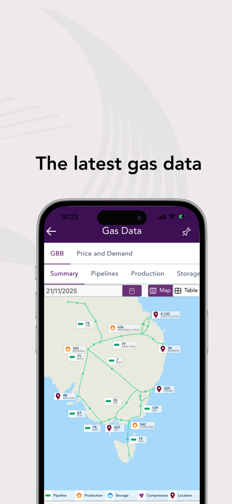 AEMO Energy Live - Live gas market data map on AEMO Energy Live app