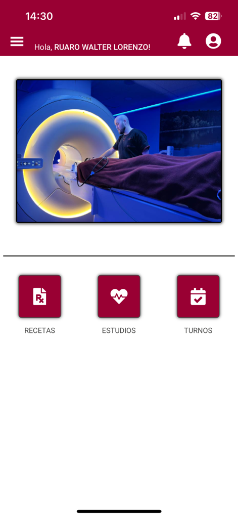 Mi Penta Virtual - Pantalla de inicio de la app Mi Penta Virtual con accesos directos a recetas, estudios médicos y citas.